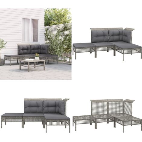 Set Divani da Giardino 4 pz con Cuscini in Polyrattan Grigio - Divano angolare - Divano centrale