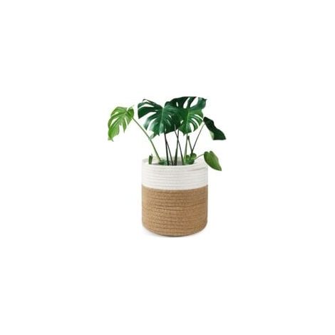Pot de fleurs en coton tissé style panier avec doublure pour plantes d'intérieur et décoration de la maison - 20 x 20 cm (1/5)