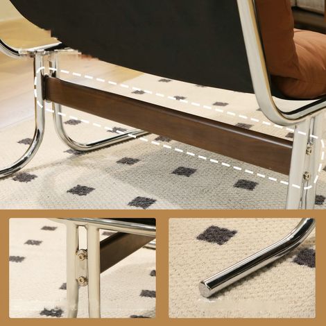 Fauteuil lounge style Barcelone en similicuir marron, garniture amovible, piètement métal, assise moelleuse, fauteuil design pour salon, salle d’attente, chambre, balcon. (1/5)