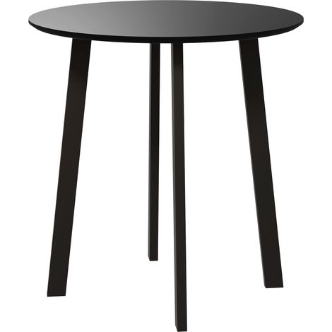 Esstisch für 2 Personen, weiße Tischplatte, Metallbeine mit Fußkappen, Ø72 x 75H cm, Schwarz