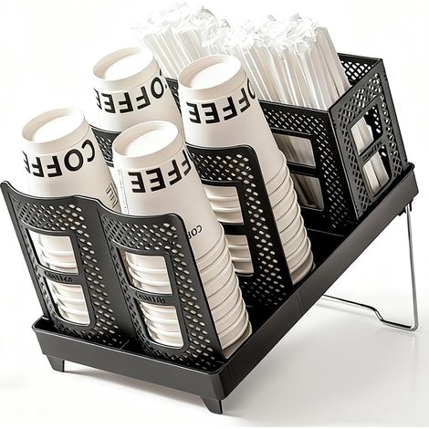 1 Distributeur de gobelets, plastique, design gradué, panier à pailles intégré, support pliable, pour bar et bureau