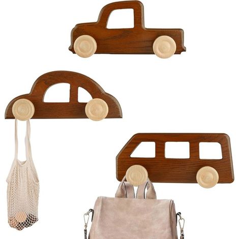Autoförmige Wandhaken (3er-Set) - Dekorative Holzhaken, geeignet für Badezimmer, Kinderzimmer und Eingangsbereiche. (1/5)