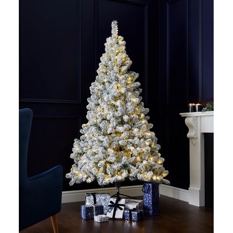6Ft Pre-Lit Yukon Snow Pine Christmas Tree with 160 Warm White LEDs, 550 tips (1/5)