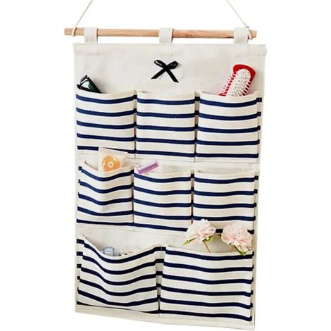 Organisateur mural/de porte à 8 poches de rangement pour salle de bain, en coton et lin, pour sous-vêtements, chaussettes, jouets et clés. Sac de tri pliable pour clés et sous-vêtements.