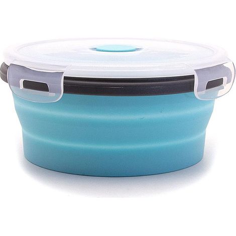 Sac à lunch en silicone, 500 ml, bleu, pliable, pour organiser les repas au travail, à l'école, en pique-nique ou en voyage.-AquaForge (1/3)
