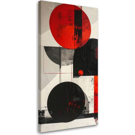 Quadro su tela, Astrattismo cerchi geometrici rosso e nero, 40x80 (1/5)