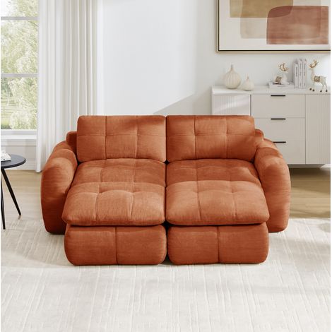 Modulares 2-Sitzer-Sofa 194x160x68 cm Chenille orange mit 2 Hockern – MEUBLIV (1/5)