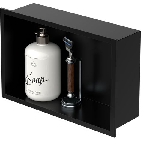 LuxeBath Wandnische aus Edelstahl, 20x30x10 cm, Schwarz, Duschnische mit Rahmen, Einbauregal, Flexibler Einbau, Befliesbare Nische für Badutensilien, Duschablage, Einzelregal Lagerung für Badezimmer (1/5)