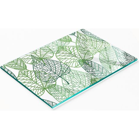 Tablero de vidrio con estampado decorativo de hojas verdes, 80x52 cm. (1/5)