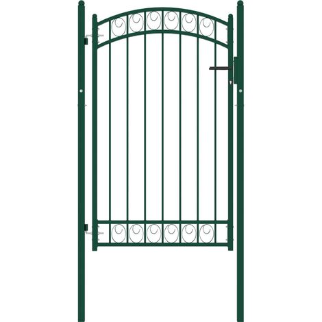 Portail de Clôture Porte Portillon Portail de jardin avec dessus arqué Acier 100x150 cm Vert 74238 (1/5)