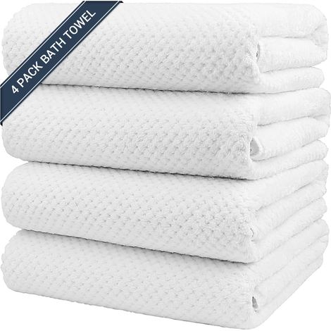 Lot de 4 serviettes de bain en microfibre ultra douces, très absorbantes, légères et à séchage rapide, pour le corps, le sport, le yoga, le spa, le fitness, (68,6 x 137,2 cm) (blanc)