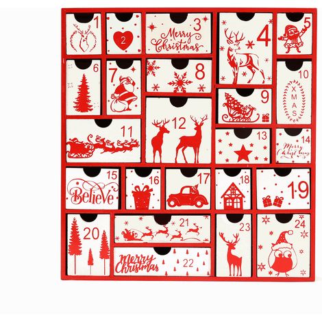 Calendrier de l'Avent à 24 tiroirs - Bois MDF rouge - Décoration de Noël - 2025 - (1/5)