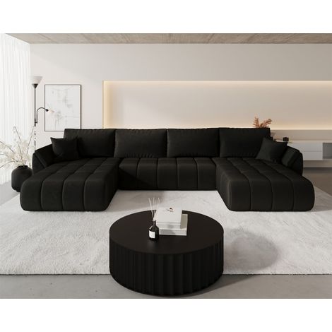 Wohnlandschaft Sofa mit Schlaffunktion MISATO Stoff Monolith Dunkelbraun