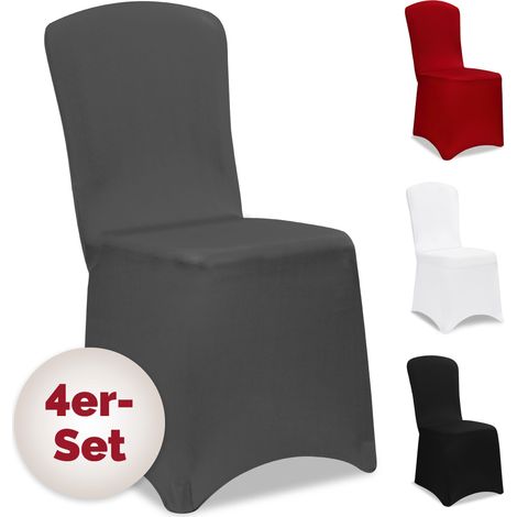 DETEX® Stuhlhussen 4er Set Weiß Hochzeit Stretch Öko-Tex Dehnbar 30°C Waschbar Stuhlbezug Hussen für Stühle Bezug Überzug Deko Esszimmerstühle ohne Armlehne anthrazit (1/5)