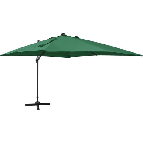 Ombrellone da giardino a sbalzo con palo e luci LED 300 cm verde 020008544