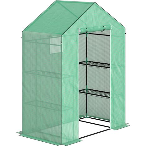 Invernadero con puerta enrollable, ventanas y estantes de plástico y acero 143 x 74 x 190 cm (1/5)