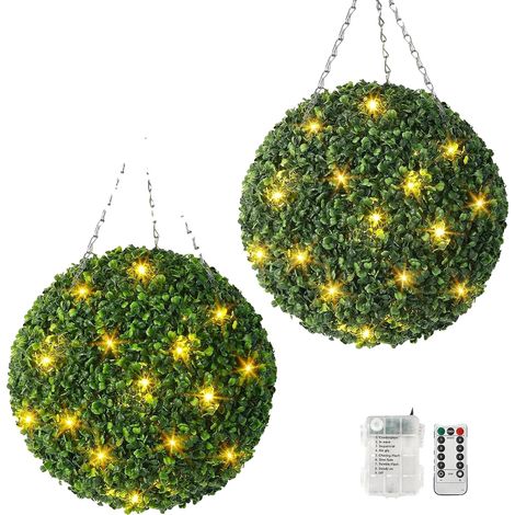 Boule de Topiaire Artificielle, Pré-éclairée avec 8 Modes d'Éclairage, Décor Intérieur Extérieur, vert, 50cm (1/2)