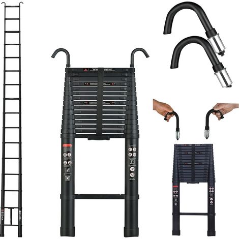 échelle télescopique portable de 6,2 m/20,3 pieds, en alliage d'aluminium, équipée de 2 crochets stables et de tapis antidérapants, adaptée aux maisons, aux industries et aux lieux de travail, portant