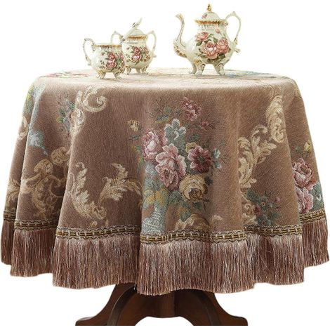 Nappe, modèle avec bordure florale, couleur marron, 150x220cm, avec 10cm de gousset de chaque côté, polyvalent et pratique (1/5)