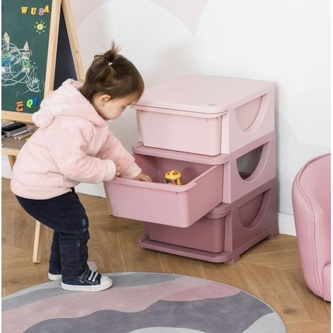 Commode enfant 37x37x56,5 cm rose – rangement 3 niveaux, sans matelas (1/5)