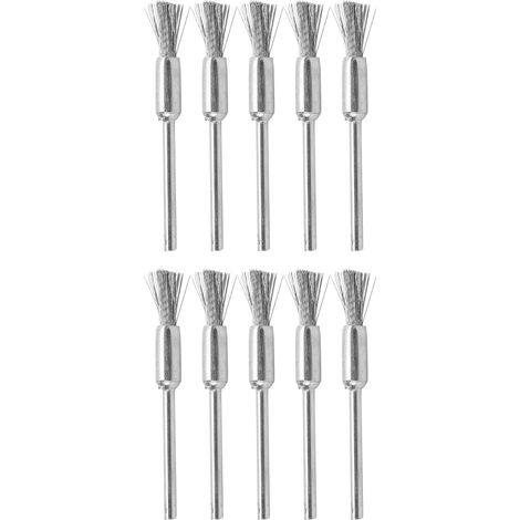 Ensemble de 10 brosses métalliques pour perceuse électrique, en acier inoxydable, pour le polissage et le nettoyage (forme stylo). (1/5)
