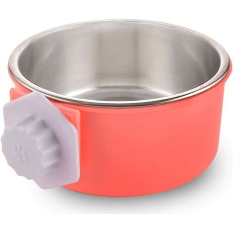 Gamelle de voyage pour chien avec porte-bouteille, gamelle amovible suspendue, cage en acier inoxydable, petite gamelle d'eau et distributeur de nourriture (rose) (1/5)