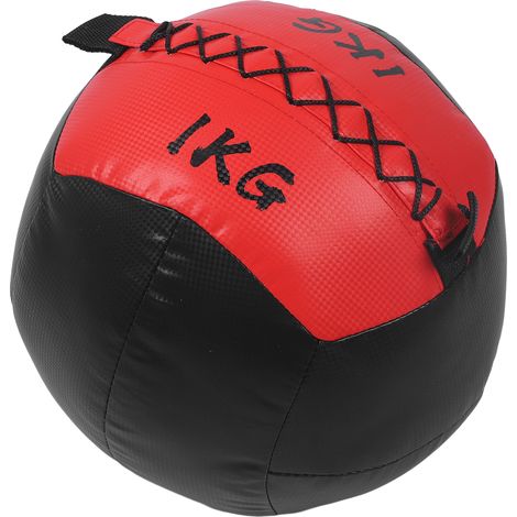 Ballon lesté mural 1 kg (2,2 lb) en cuir PU souple pour exercices de fitness, renforcement musculaire et étirements, noir et rouge. (1/5)