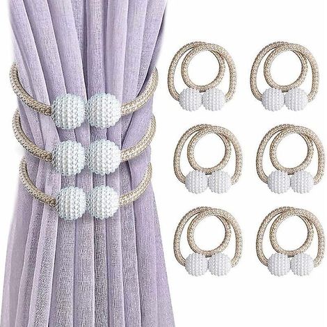 lot De 6 Embrasses De Rideaux, Embrasses Rideau Aimante Fentre  Billes Faux Perles Boucle De Rideau Pince Pour Dcoration De Bureau Maison (beige)