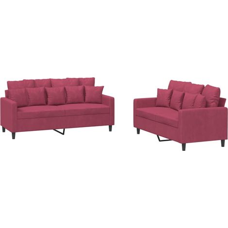 Maison Exclusive - Set di Divani 2 pz con Cuscini Rosso Vino in Velluto