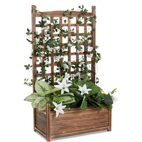 UNHO Blumenkasten mit rankgitter, Rankkasten Holz,64x34x115cm Rankhilfe Hochbeet Pflanzkübel Pflanzkasten Balkon, Garten (1/5)