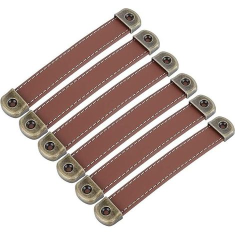 Set mit 6 Ledergriffen Vintage-Möbelgriffe aus Leder – Schrankgriffe Ledergriffe Küchenmöbelgriff Braun Mittenabstand 128 mm