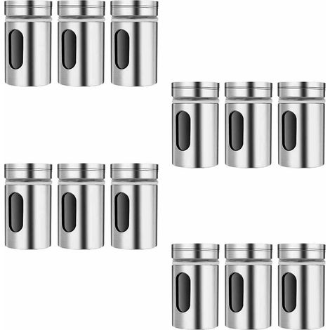 Un ensemble de 12 petits pots à épices ronds en verre (80 ml chacun) avec couvercles en acier inoxydable - parfaits pour conserver le sel, le poivre, les épices et autres assaisonnements de cuisine. (1/5)