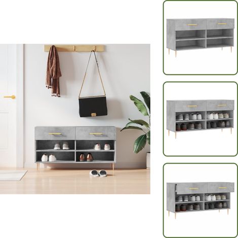 The Living Store Banco zapatero madera de ingeniería gris hormigón 102x35x55 cm - Banco de zapatos