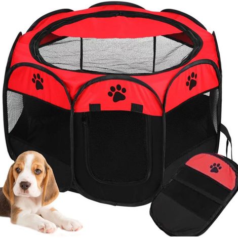 Enclos pliable pour chien lit pour animal de compagnie cage pour chat grand chenil léger rouge (1/5)