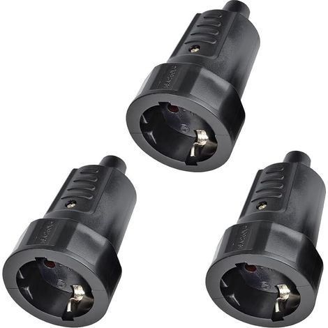 3 Pièces Fiches Schuko, Prise Femelle 220V Avec Protection Anti-Torsion, Prise Electrique Femelle Contact de Protection Incassable, 230V 16A, Noir (1/5)