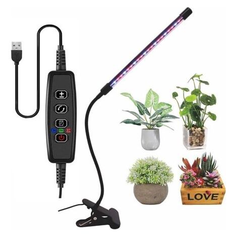 Lampe de croissance de plantes d'intérieur, 1 tête rouge - bleu Full Spectrum Plant light avec pince LED Grow Light réglable col de cygne, fonction de temporisation automatique on / off (1/4)