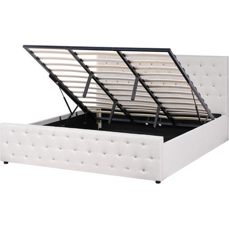Cama doble tapizada poliéster beige 180 x 200 cm con almacenamiento cabecero acolchado Amiens