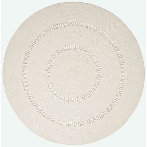 HOMESCAPES Geflochtener runder Teppich mit Häkel-Muster, natur, 120 cm