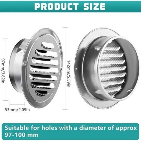 NALOOKAMIC Vtizikl 4 Pièces Grille Aeration Ronde, Grille Ventilation 100mm en Acier Inoxydable, Grille de Ventilation Ronde avec Filet Anti-Insectes, Pour Cuisine, Salle de Bain, Garage