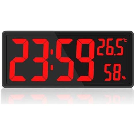 Horloge numérique grand écran, grande horloge murale numérique avec température et humidité, horloge murale numérique avec chiffres LED pour chambre, bureau, lecture claire pour les personnes agées (1/5)