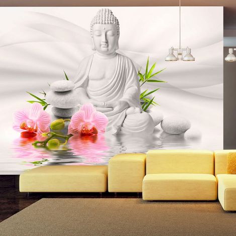 Papier peint adhésif Bouddha et deux orchidées - 196 x 140 cm (1/4)