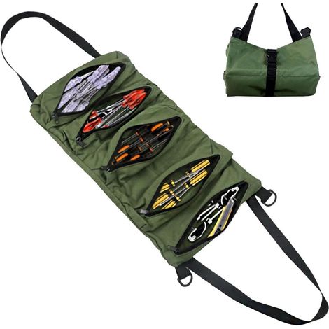 Sac à outils enroulable en toile, mallette vide avec 5 poches zippées, portable pour plombiers et bricoleurs (1/5)