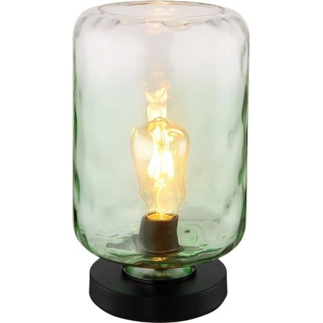Globo Darina Lampe de table cylindrique, abat-jour en verre noir mat vert, 1 culot E27 (1/3)