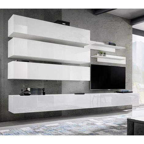 Ensemble Meuble TV Mural "Fly J1" 320cm Blanc (1/4)
