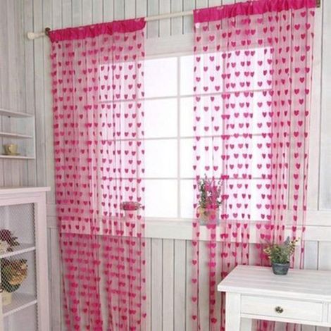 Rideaux à franges, rideaux de fenêtre de porte de chambre, rideaux de séparation pour portes, fenêtres, motif cœur adorable (rose rouge) (1/5)