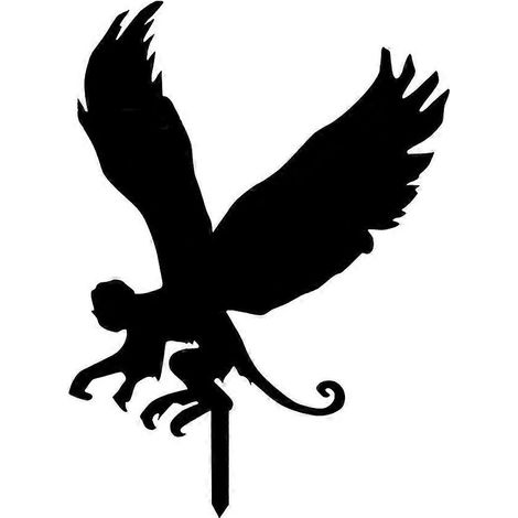 Piquet de jardin en métal représentant un singe volant, silhouette noire, pour jardin, pelouse ou terrasse. (1/5)