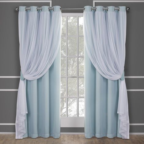 Tende interne a doppio strato, velate e oscuranti, con occhielli, a risparmio energetico, set di 2 pannelli, 52" x 84", blu acquamarina