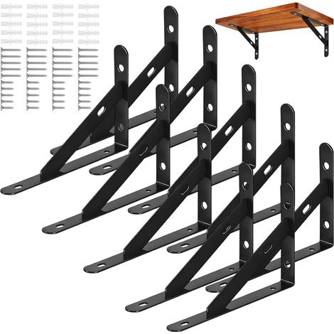 10 Pcs Equerre Étagère Murale 150 x 95mm avec Vis, Equerres D'étagère en Métal de 90 Degrés, Support Équerre Triangulaires, Supports à Angle Droit Charge Lourde pour Salon, Chambre, Bibliothèque(Noir) (1/5)