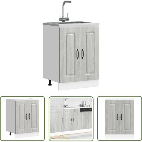 vidaXL Meuble bas pour évier Kalmar sonoma gris bois d'ingénierie (1/5)