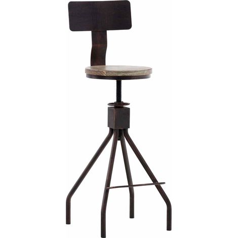 Chaise haute avec repose-pieds avec dossier style industriel – assise bois massif et structure métal bronze 100006099 (1/5)